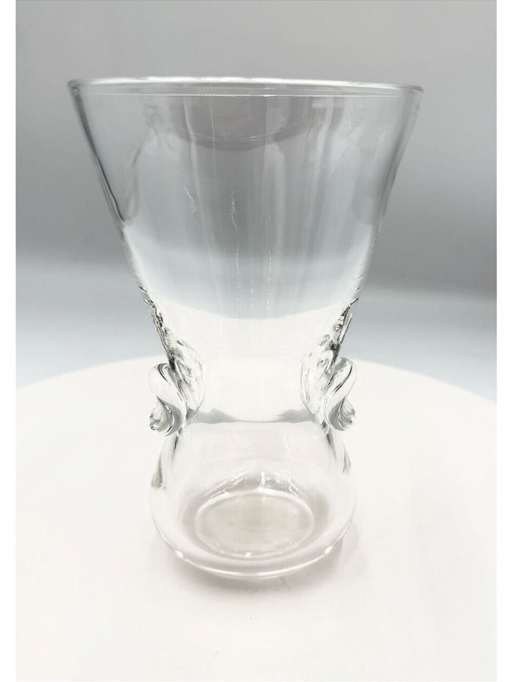 Steuben Crystal Signet Bouquet Flower Vase Flared Rim Scroll Handles Signed 6"